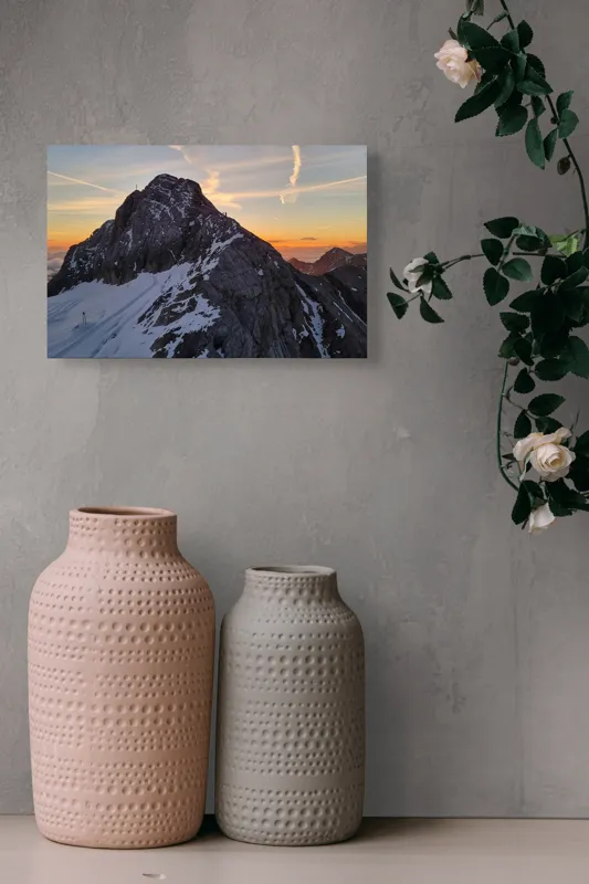 Tablou Canvas, "Vârf stâncos la apus splendid", Munte, Apus, Zăpadă, Cer, Nor, Siluetă, Cărare, Crepuscul, Contrast, Vârf, 39 x 26 cm – poza 4