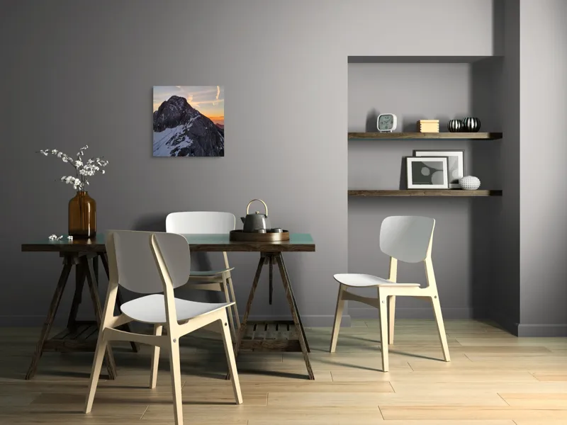 Tablou Canvas, "Vârf stâncos la apus splendid", Munte, Apus, Zăpadă, Cer, Nor, Siluetă, Cărare, Crepuscul, Contrast, Vârf, 50 x 50 cm – poza 8