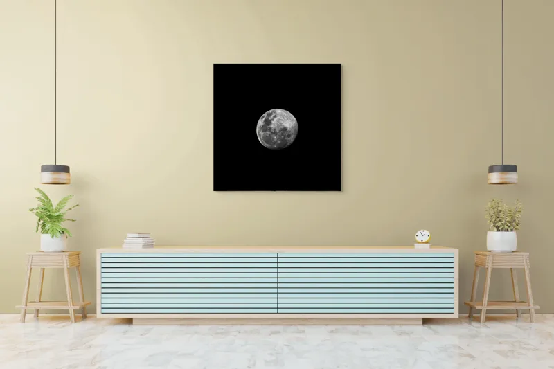 Tablou Canvas, "Luna strălucitoare pe cerul întunecat", Lună, Noapte, Mister, Lumină, Strălucire, Cer, Umbre, Frumusețe, Cicluri, Infinire., 100 x 100 cm – poza 5