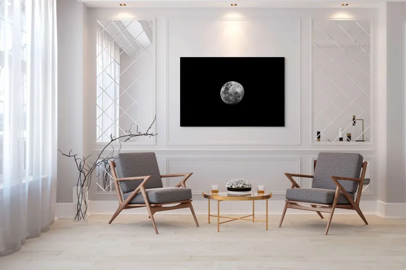 Tablou Canvas, "Luna strălucitoare pe cerul întunecat", Lună, Noapte, Mister, Lumină, Strălucire, Cer, Umbre, Frumusețe, Cicluri, Infinire., 150 x 100 cm – poza 7