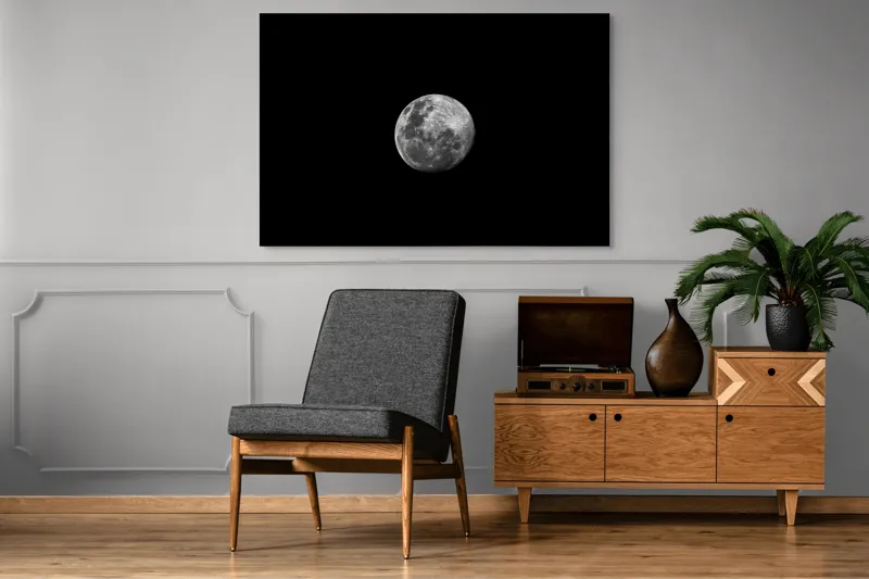 Tablou Canvas, "Luna strălucitoare pe cerul întunecat", Lună, Noapte, Mister, Lumină, Strălucire, Cer, Umbre, Frumusețe, Cicluri, Infinire., 150 x 100 cm – poza 8