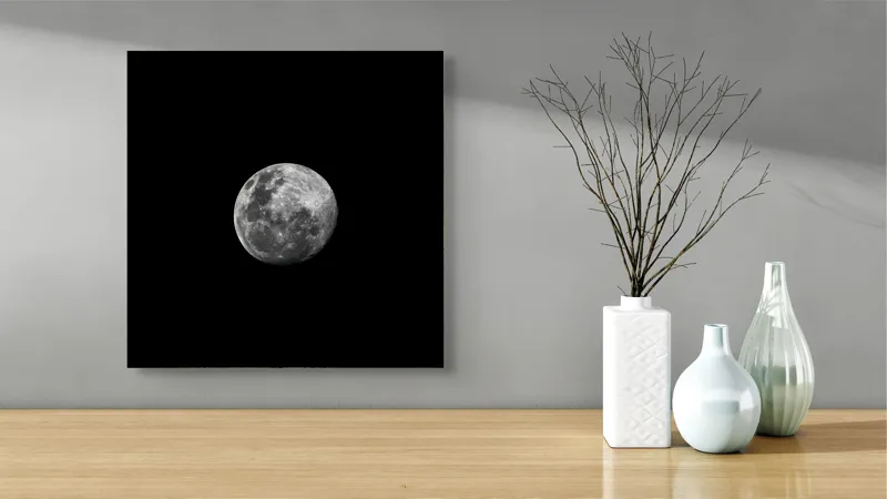 Tablou Canvas, "Luna strălucitoare pe cerul întunecat", Lună, Noapte, Mister, Lumină, Strălucire, Cer, Umbre, Frumusețe, Cicluri, Infinire., 50 x 50 cm – poza 3