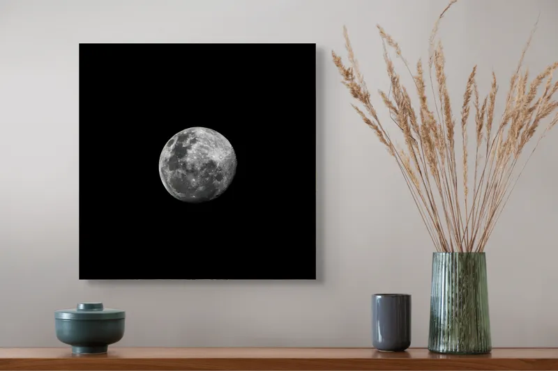 Tablou Canvas, "Luna strălucitoare pe cerul întunecat", Lună, Noapte, Mister, Lumină, Strălucire, Cer, Umbre, Frumusețe, Cicluri, Infinire., 50 x 50 cm – poza 4