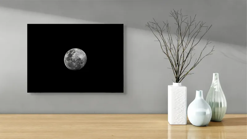 Tablou Canvas, "Luna strălucitoare pe cerul întunecat", Lună, Noapte, Mister, Lumină, Strălucire, Cer, Umbre, Frumusețe, Cicluri, Infinire., 54 x 39 cm – poza 3