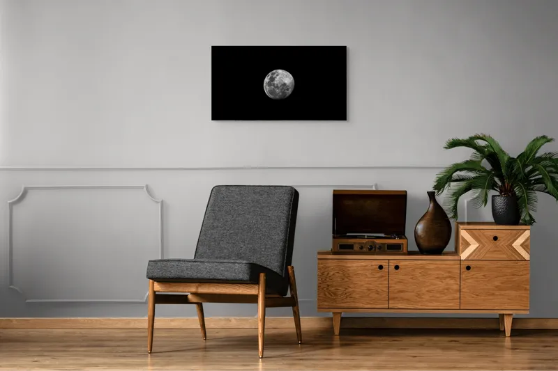 Tablou Canvas, "Luna strălucitoare pe cerul întunecat", Lună, Noapte, Mister, Lumină, Strălucire, Cer, Umbre, Frumusețe, Cicluri, Infinire., 90 x 50 cm – poza 6