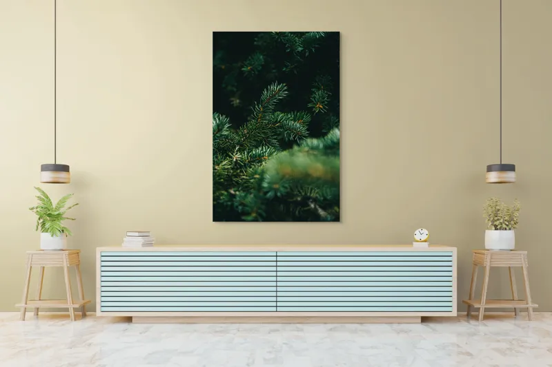Tablou Canvas, "Verde în adâncul pădurii de conifere", Verde, Ace, Natură, Pini, Frunze, Întunecat, Ramuri, Textură, 100 x 150 cm – poza 4