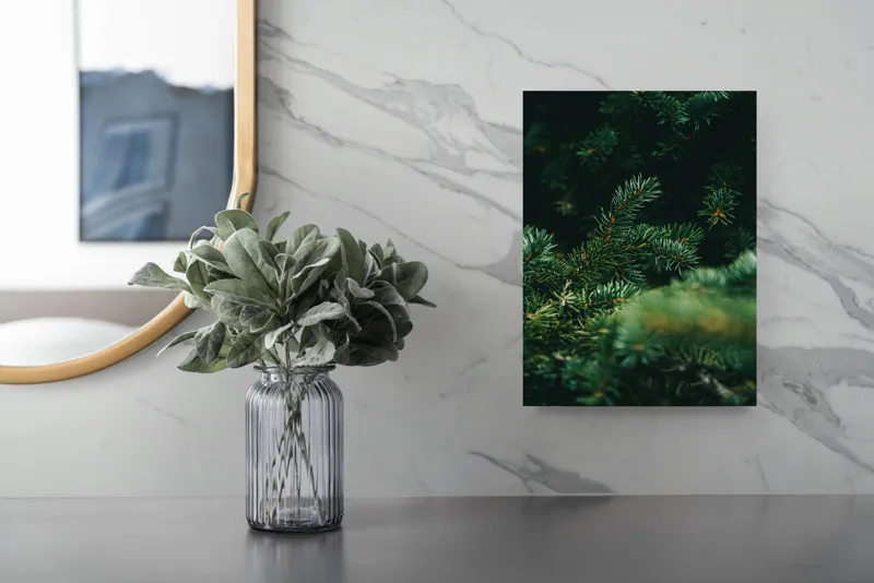 Tablou Canvas, "Verde în adâncul pădurii de conifere", Verde, Ace, Natură, Pini, Frunze, Întunecat, Ramuri, Textură, 26 x 39 cm – poza 4