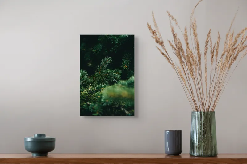 Tablou Canvas, "Verde în adâncul pădurii de conifere", Verde, Ace, Natură, Pini, Frunze, Întunecat, Ramuri, Textură, 26 x 39 cm – poza 5