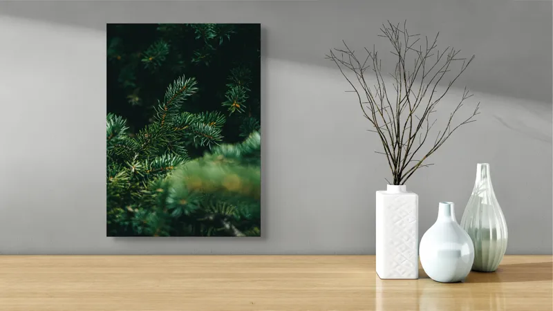 Tablou Canvas, "Verde în adâncul pădurii de conifere", Verde, Ace, Natură, Pini, Frunze, Întunecat, Ramuri, Textură, 39 x 54 cm – poza 4