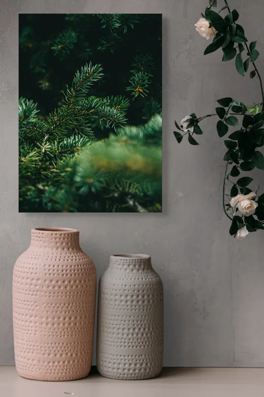 Tablou Canvas, "Verde în adâncul pădurii de conifere", Verde, Ace, Natură, Pini, Frunze, Întunecat, Ramuri, Textură, 39 x 54 cm – poza 6