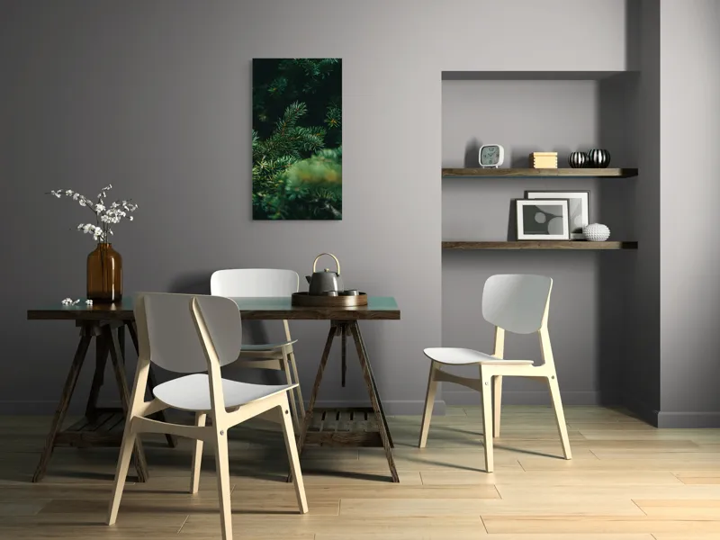 Tablou Canvas, "Verde în adâncul pădurii de conifere", Verde, Ace, Natură, Pini, Frunze, Întunecat, Ramuri, Textură, 50 x 90 cm – poza 4