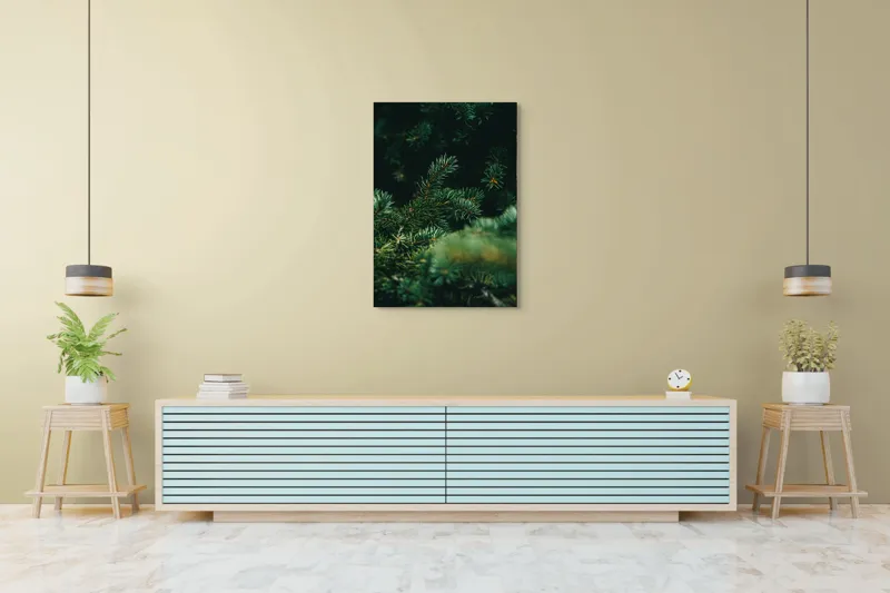 Tablou Canvas, "Verde în adâncul pădurii de conifere", Verde, Ace, Natură, Pini, Frunze, Întunecat, Ramuri, Textură, 70 x 100 cm – poza 5