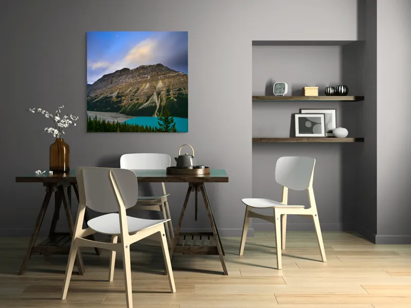 Tablou Canvas, "Priveliște spectaculoasă la apus montan", Munți, Cer, Nori, Lac, Păduri, Apus, Peisaj, Frumusețe, 100 x 100 cm – poza 6