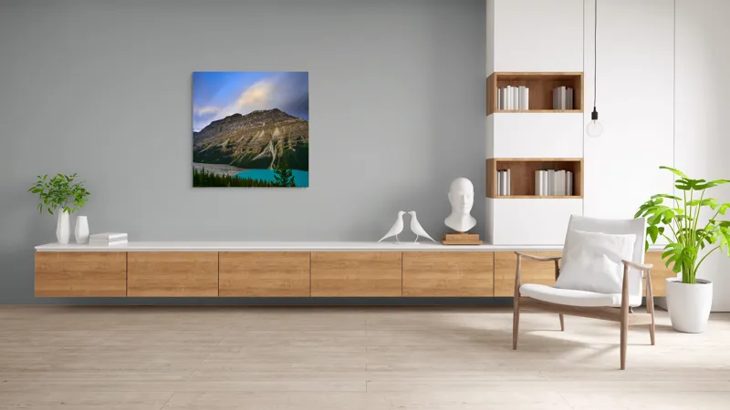 Tablou Canvas, "Priveliște spectaculoasă la apus montan", Munți, Cer, Nori, Lac, Păduri, Apus, Peisaj, Frumusețe, 100 x 100 cm – poza 8