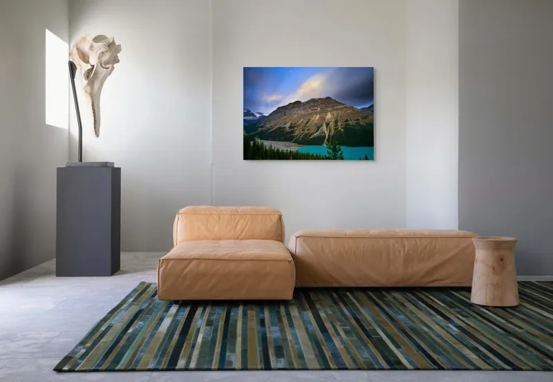 Tablou Canvas, "Priveliște spectaculoasă la apus montan", Munți, Cer, Nori, Lac, Păduri, Apus, Peisaj, Frumusețe, 100 x 70 cm – poza 7