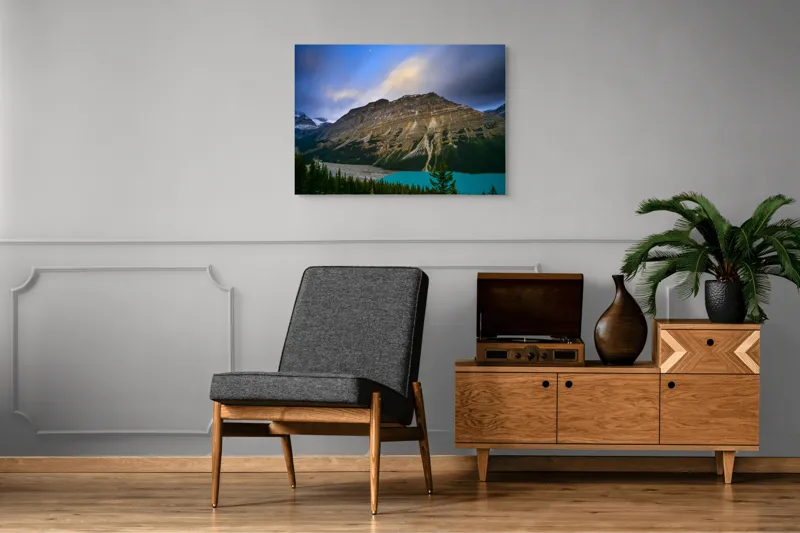 Tablou Canvas, "Priveliște spectaculoasă la apus montan", Munți, Cer, Nori, Lac, Păduri, Apus, Peisaj, Frumusețe, 100 x 70 cm – poza 8