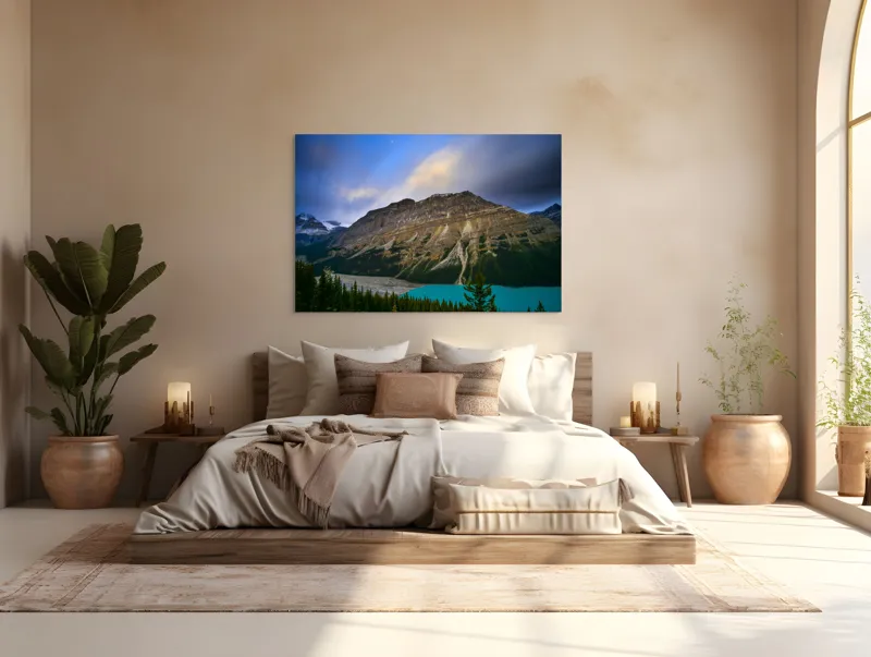 Tablou Canvas, "Priveliște spectaculoasă la apus montan", Munți, Cer, Nori, Lac, Păduri, Apus, Peisaj, Frumusețe, 150 x 100 cm – poza 4
