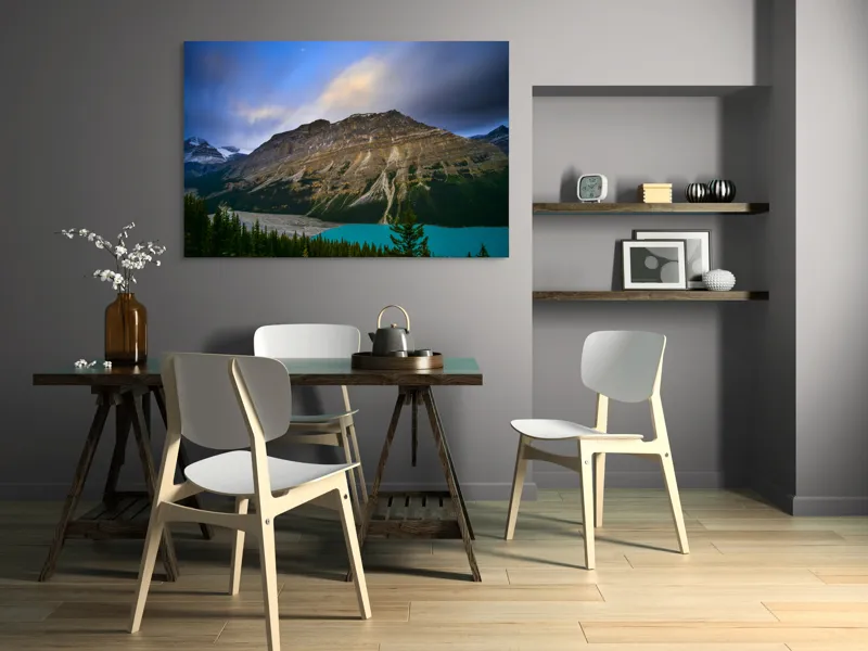 Tablou Canvas, "Priveliște spectaculoasă la apus montan", Munți, Cer, Nori, Lac, Păduri, Apus, Peisaj, Frumusețe, 150 x 100 cm – poza 5