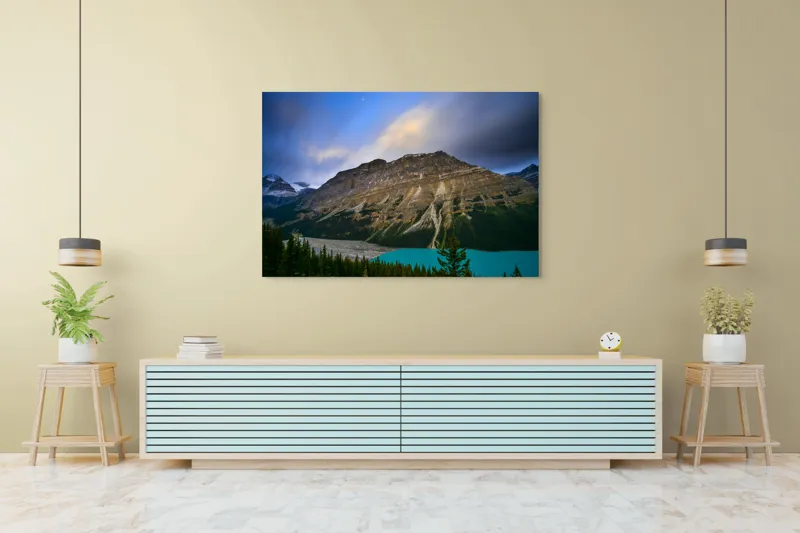 Tablou Canvas, "Priveliște spectaculoasă la apus montan", Munți, Cer, Nori, Lac, Păduri, Apus, Peisaj, Frumusețe, 150 x 100 cm – poza 6