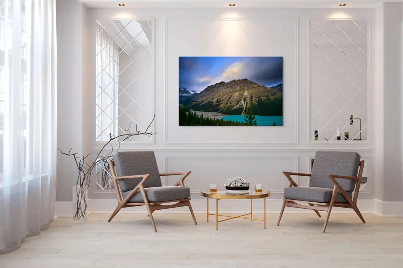 Tablou Canvas, "Priveliște spectaculoasă la apus montan", Munți, Cer, Nori, Lac, Păduri, Apus, Peisaj, Frumusețe, 150 x 100 cm – poza 7