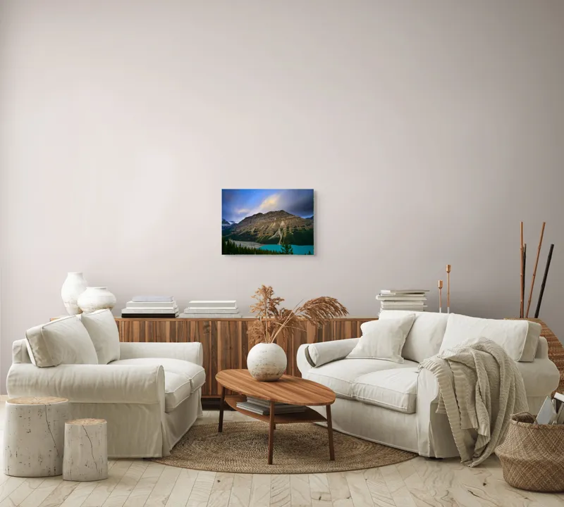 Tablou Canvas, "Priveliște spectaculoasă la apus montan", Munți, Cer, Nori, Lac, Păduri, Apus, Peisaj, Frumusețe, 54 x 39 cm – poza 5