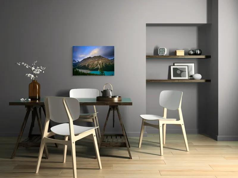 Tablou Canvas, "Priveliște spectaculoasă la apus montan", Munți, Cer, Nori, Lac, Păduri, Apus, Peisaj, Frumusețe, 70 x 50 cm – poza 5