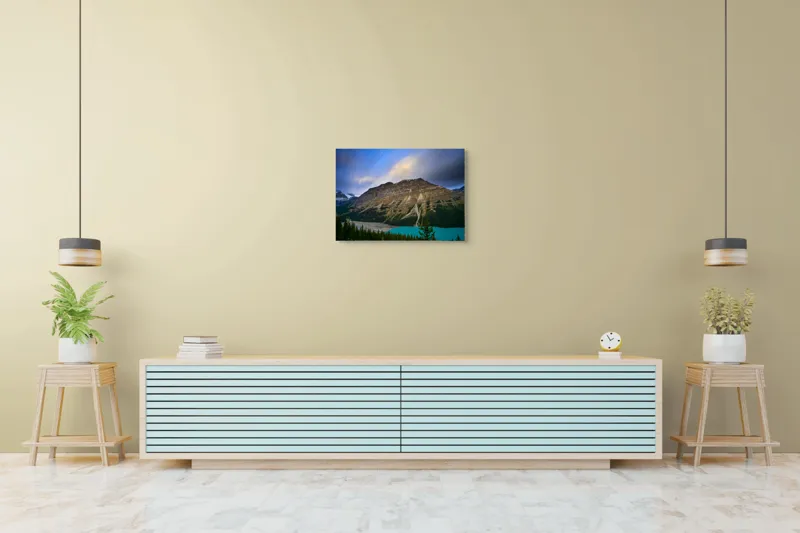 Tablou Canvas, "Priveliște spectaculoasă la apus montan", Munți, Cer, Nori, Lac, Păduri, Apus, Peisaj, Frumusețe, 70 x 50 cm – poza 7