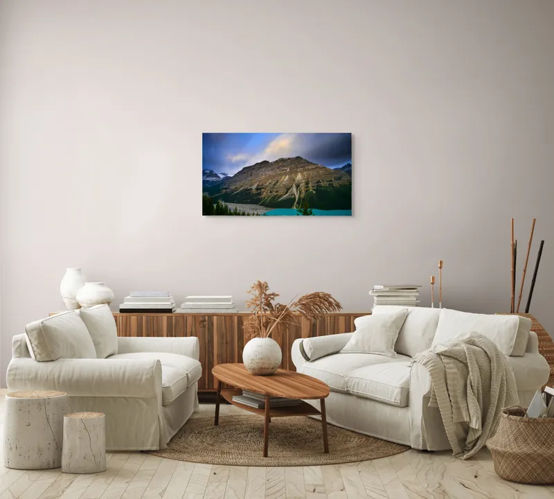 Tablou Canvas, "Priveliște spectaculoasă la apus montan", Munți, Cer, Nori, Lac, Păduri, Apus, Peisaj, Frumusețe, 90 x 50 cm – poza 4