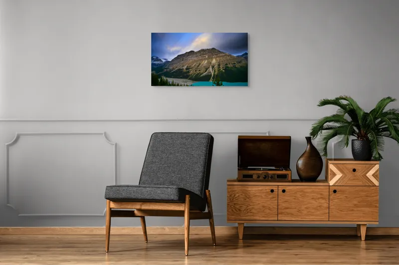 Tablou Canvas, "Priveliște spectaculoasă la apus montan", Munți, Cer, Nori, Lac, Păduri, Apus, Peisaj, Frumusețe, 90 x 50 cm – poza 6