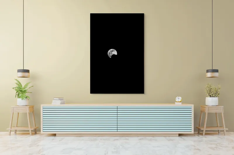 Tablou Canvas, "Umbra pisicii pe lună plină", Mister, Reflecție, Solitudine, Noapte, Lună, Siluetă, Cer, Lumină, Umbre, Peisaj, 100 x 150 cm – poza 4
