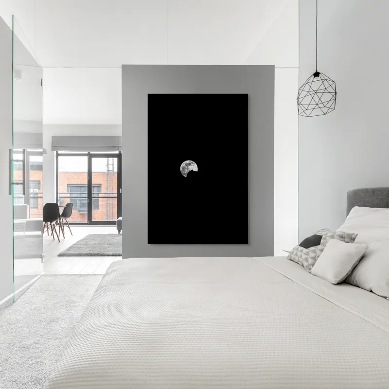 Tablou Canvas, "Umbra pisicii pe lună plină", Mister, Reflecție, Solitudine, Noapte, Lună, Siluetă, Cer, Lumină, Umbre, Peisaj, 100 x 150 cm – poza 5