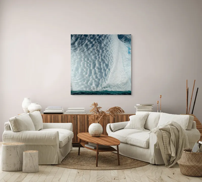 Tablou Canvas, "Frumusețea sculptată a gheții albastre", Gheață, Textură, Albastru, Ocean, Natură, Rece, Sculptură, Alb, Strălucire, 100 x 100 cm – poza 3