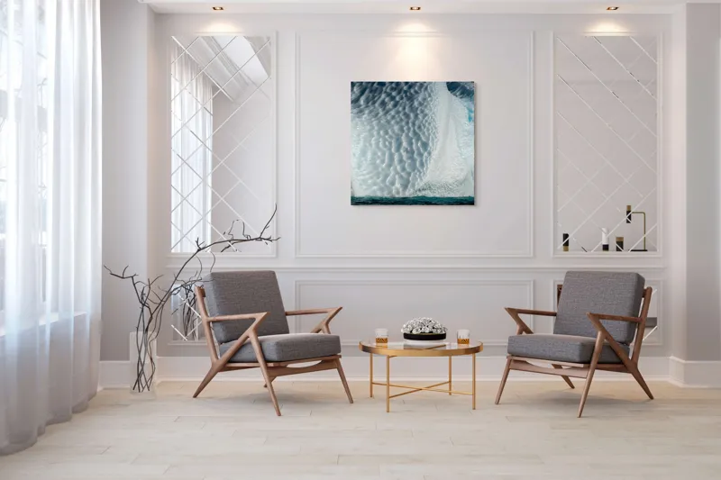 Tablou Canvas, "Frumusețea sculptată a gheții albastre", Gheață, Textură, Albastru, Ocean, Natură, Rece, Sculptură, Alb, Strălucire, 100 x 100 cm – poza 7