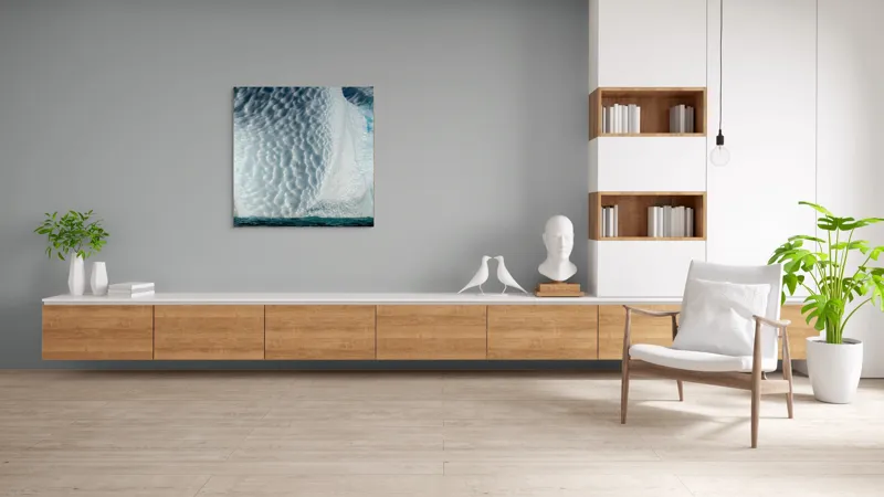 Tablou Canvas, "Frumusețea sculptată a gheții albastre", Gheață, Textură, Albastru, Ocean, Natură, Rece, Sculptură, Alb, Strălucire, 100 x 100 cm – poza 8