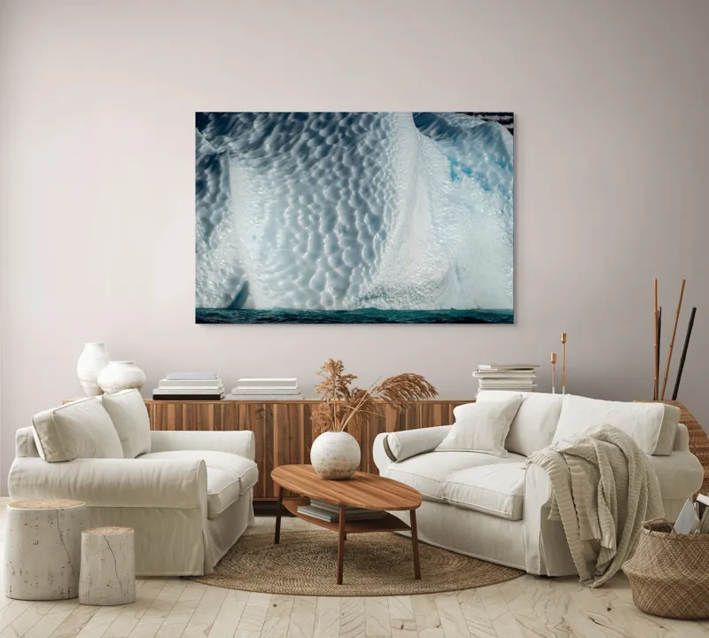 Tablou Canvas, "Frumusețea sculptată a gheții albastre", Gheață, Textură, Albastru, Ocean, Natură, Rece, Sculptură, Alb, Strălucire, 150 x 100 cm – poza 3