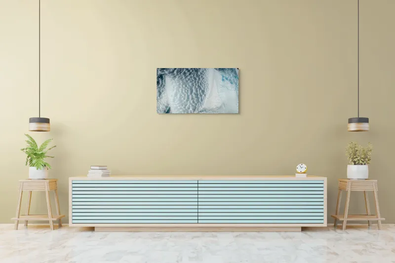Tablou Canvas, "Frumusețea sculptată a gheții albastre", Gheață, Textură, Albastru, Ocean, Natură, Rece, Sculptură, Alb, Strălucire, 90 x 50 cm – poza 5