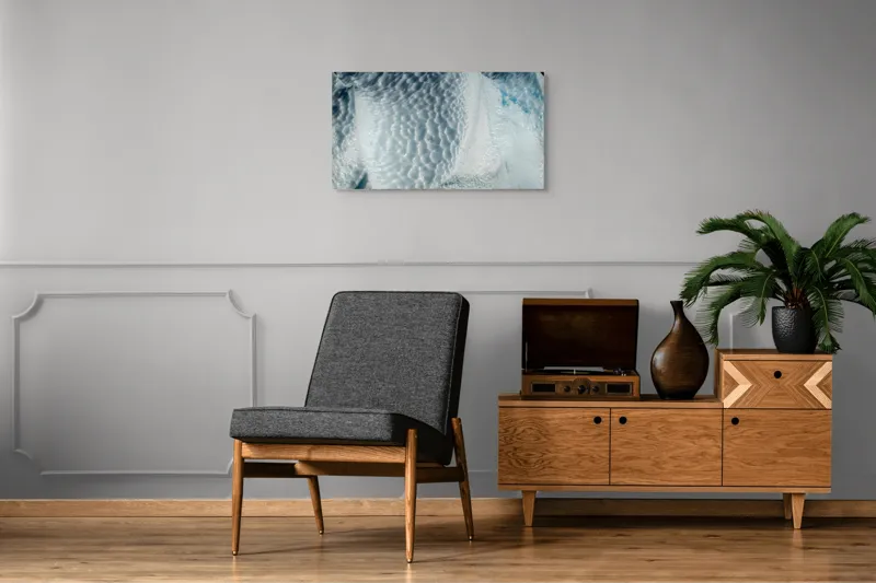 Tablou Canvas, "Frumusețea sculptată a gheții albastre", Gheață, Textură, Albastru, Ocean, Natură, Rece, Sculptură, Alb, Strălucire, 90 x 50 cm – poza 6