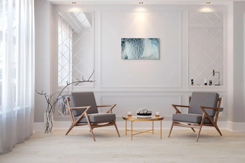 Tablou Canvas, "Frumusețea sculptată a gheții albastre", Gheață, Textură, Albastru, Ocean, Natură, Rece, Sculptură, Alb, Strălucire, 90 x 50 cm – poza 7