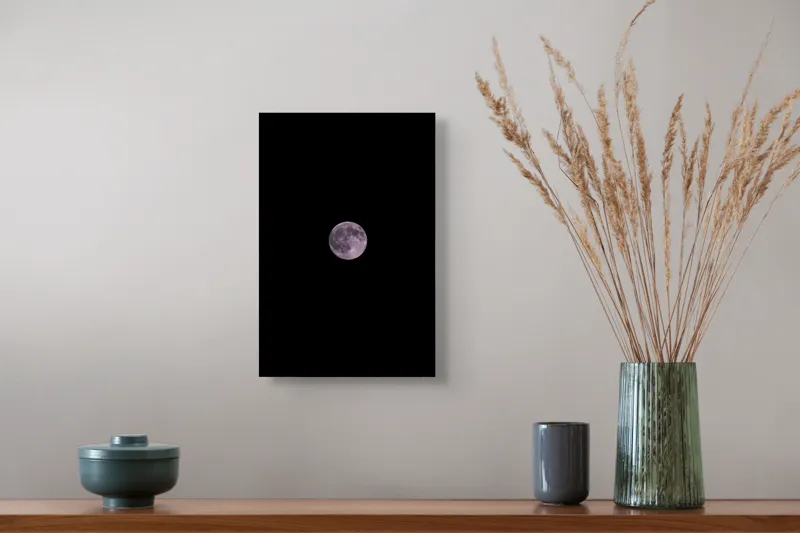Tablou Canvas, "Luna plină strălucind pe cer", Lună, Noapte, Mister, Lumină, Cer, 26 x 39 cm – poza 5