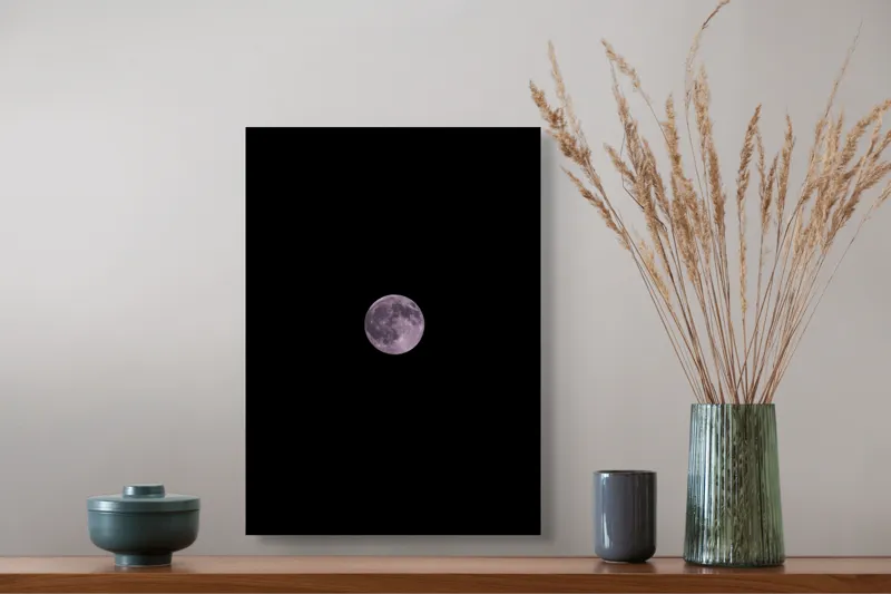 Tablou Canvas, "Luna plină strălucind pe cer", Lună, Noapte, Mister, Lumină, Cer, 39 x 54 cm – poza 3