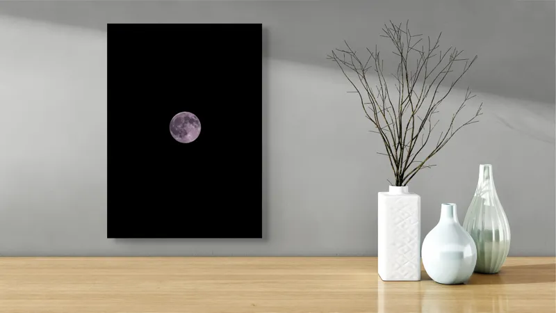 Tablou Canvas, "Luna plină strălucind pe cer", Lună, Noapte, Mister, Lumină, Cer, 39 x 54 cm – poza 4
