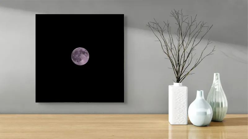 Tablou Canvas, "Luna plină strălucind pe cer", Lună, Noapte, Mister, Lumină, Cer, 50 x 50 cm – poza 3