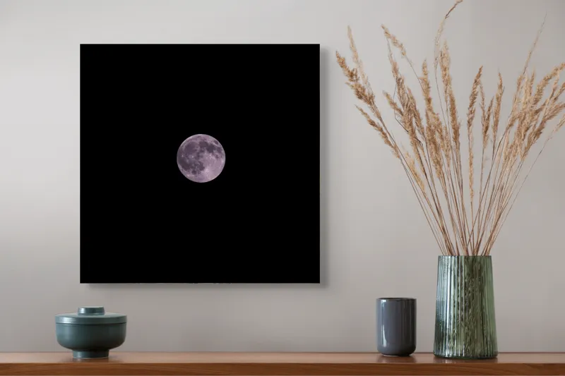 Tablou Canvas, "Luna plină strălucind pe cer", Lună, Noapte, Mister, Lumină, Cer, 50 x 50 cm – poza 4