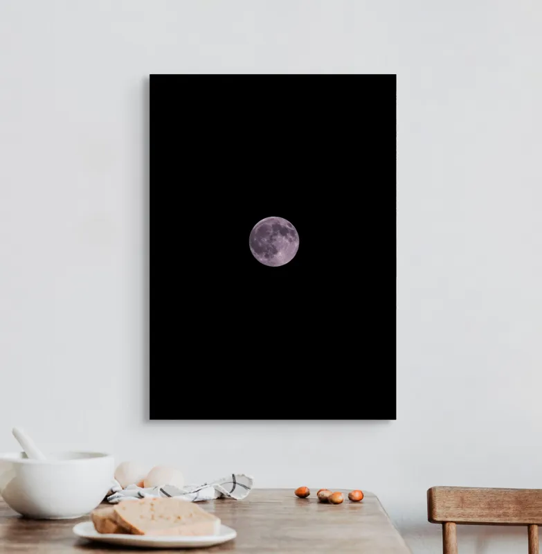 Tablou Canvas, "Luna plină strălucind pe cer", Lună, Noapte, Mister, Lumină, Cer, 50 x 70 cm – poza 3