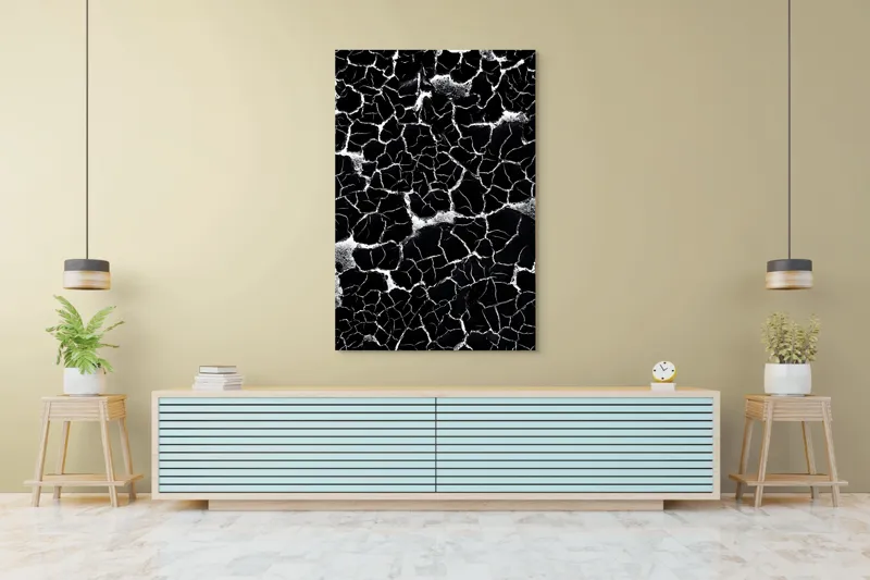 Tablou Canvas, "Căutând apa în deșertul întunecat", Crăpături, Textură, Abstracție, Contraste, Monocrom, Impresionant, Fragilitate, Descompunere, Estetic, Natură, Geometric., 100 x 150 cm – poza 4