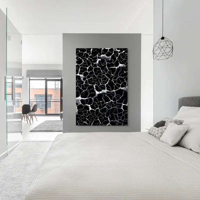 Tablou Canvas, "Căutând apa în deșertul întunecat", Crăpături, Textură, Abstracție, Contraste, Monocrom, Impresionant, Fragilitate, Descompunere, Estetic, Natură, Geometric., 100 x 150 cm – poza 5