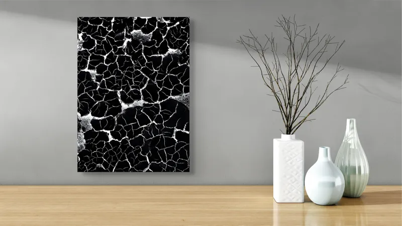 Tablou Canvas, "Căutând apa în deșertul întunecat", Crăpături, Textură, Abstracție, Contraste, Monocrom, Impresionant, Fragilitate, Descompunere, Estetic, Natură, Geometric., 39 x 54 cm – poza 4