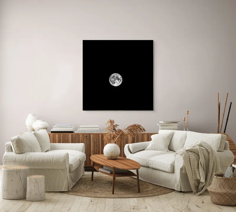 Tablou Canvas, "Luna plină pe cerul nopții", Lună, Claritate, Întuneric, Lumină, Mister, Noapte, Cer, Frumusețe, Solitudine, Pace, Enigmă, Spațiu, Liniște, Vise, Fascinație, 100 x 100 cm – poza 3