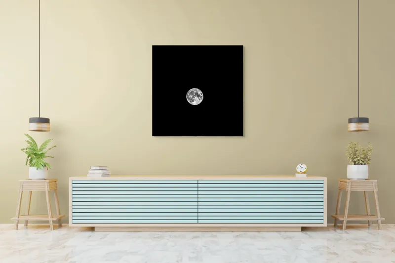 Tablou Canvas, "Luna plină pe cerul nopții", Lună, Claritate, Întuneric, Lumină, Mister, Noapte, Cer, Frumusețe, Solitudine, Pace, Enigmă, Spațiu, Liniște, Vise, Fascinație, 100 x 100 cm – poza 5
