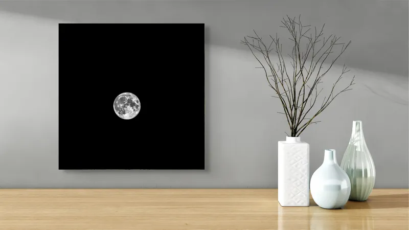 Tablou Canvas, "Luna plină pe cerul nopții", Lună, Claritate, Întuneric, Lumină, Mister, Noapte, Cer, Frumusețe, Solitudine, Pace, Enigmă, Spațiu, Liniște, Vise, Fascinație, 50 x 50 cm – poza 3